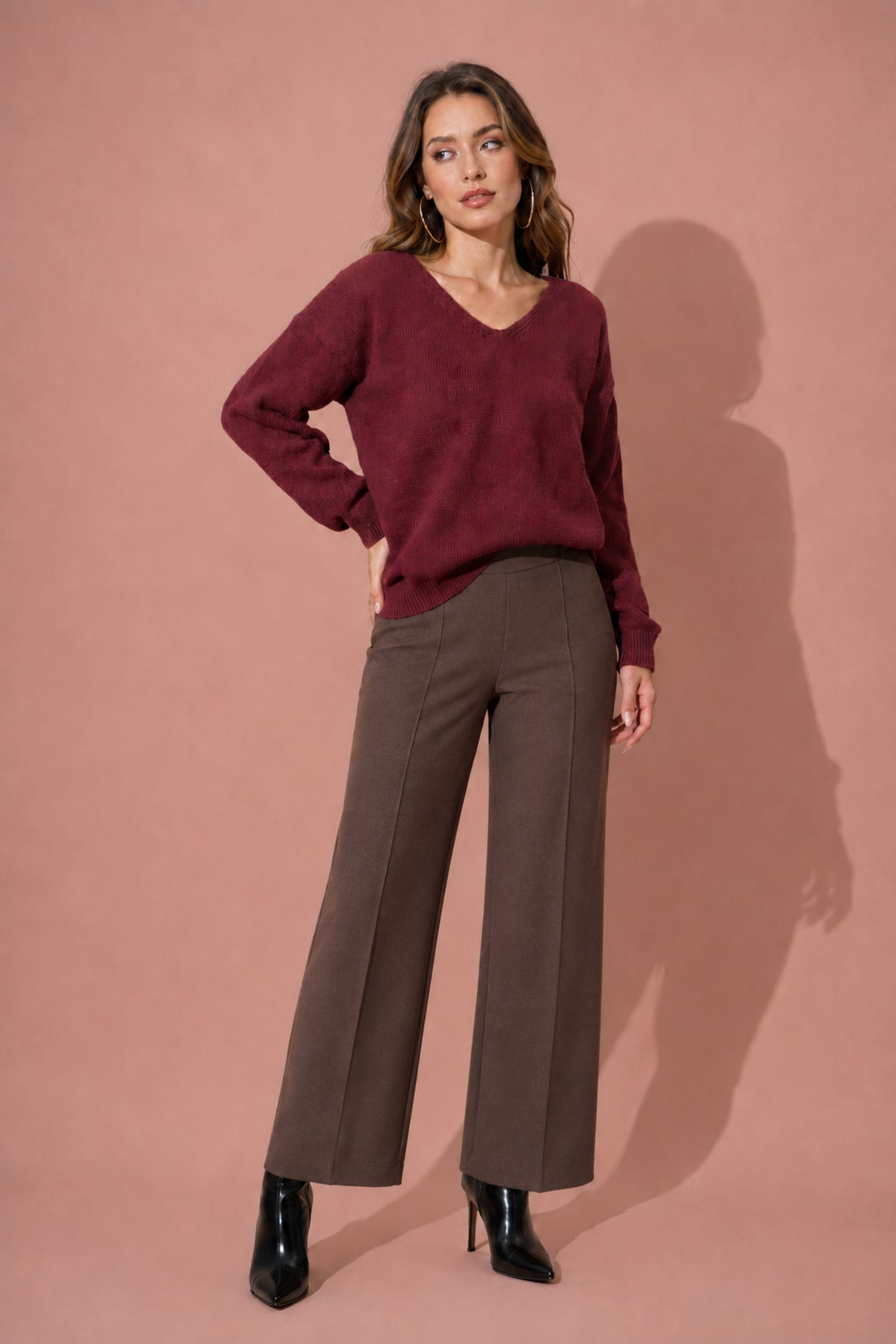 V Neck Fine Knit Jumper Soft Lightweight Winter Sweater Top