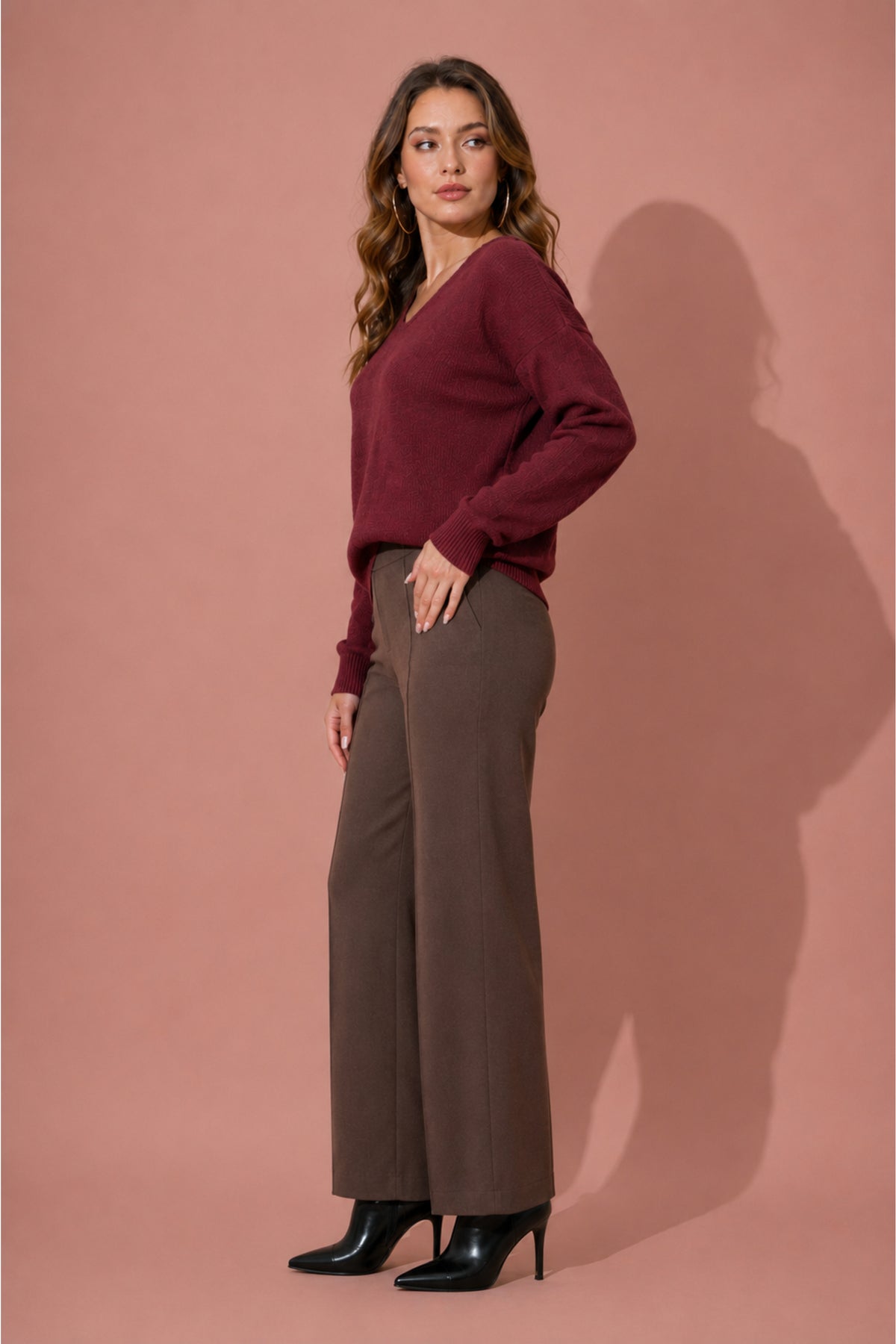 V Neck Fine Knit Jumper Soft Lightweight Winter Sweater Top