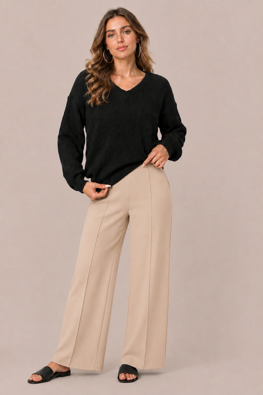 V Neck Knitted Jumper Soft Relaxed Fit Winter Sweater Top