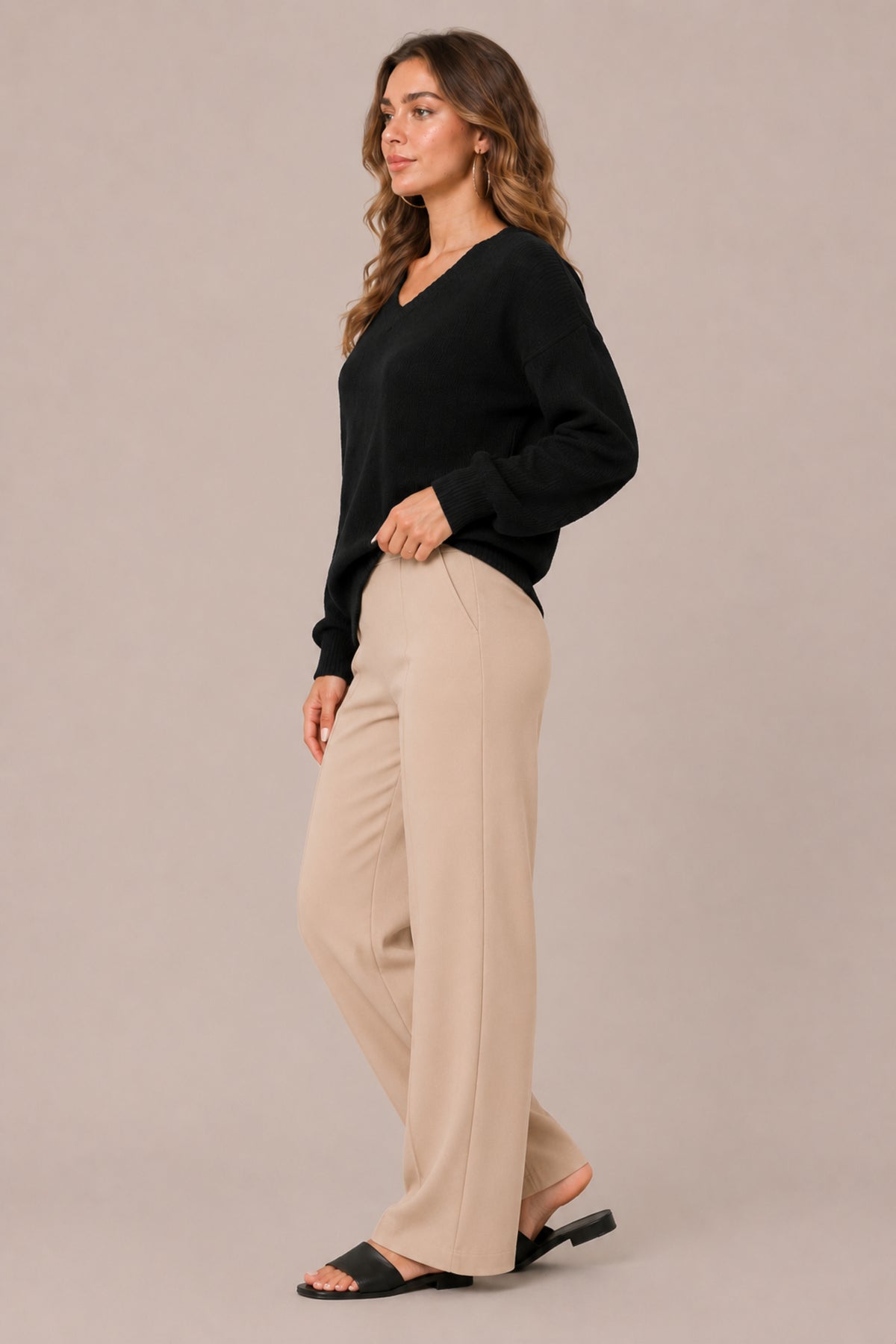 V Neck Knitted Jumper Soft Relaxed Fit Winter Sweater Top