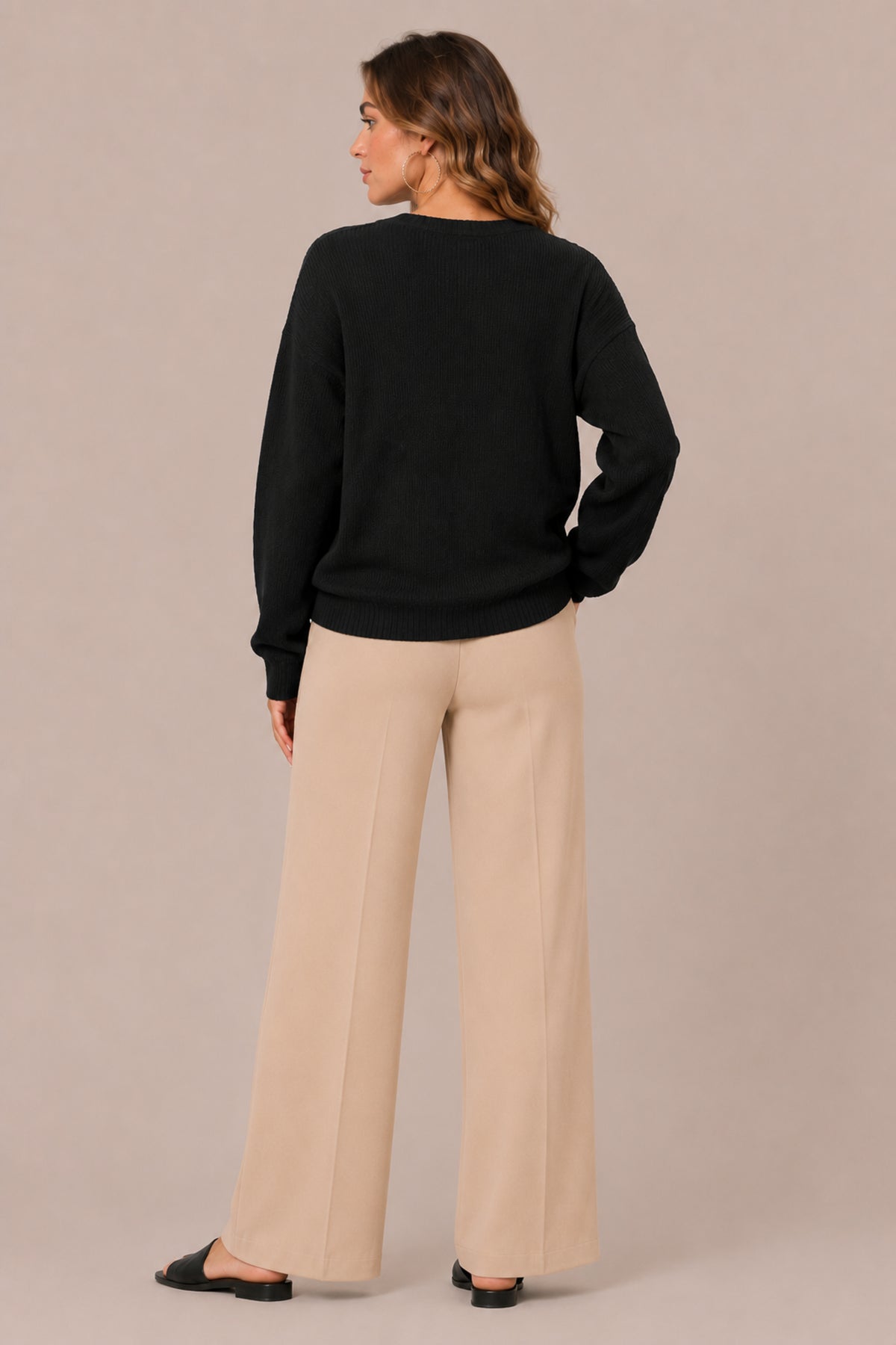 V Neck Knitted Jumper Soft Relaxed Fit Winter Sweater Top