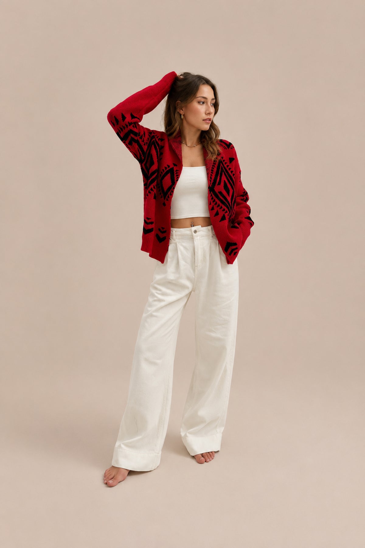 Geometric Pattern Oversized Knitted Jumper Winter Sweater