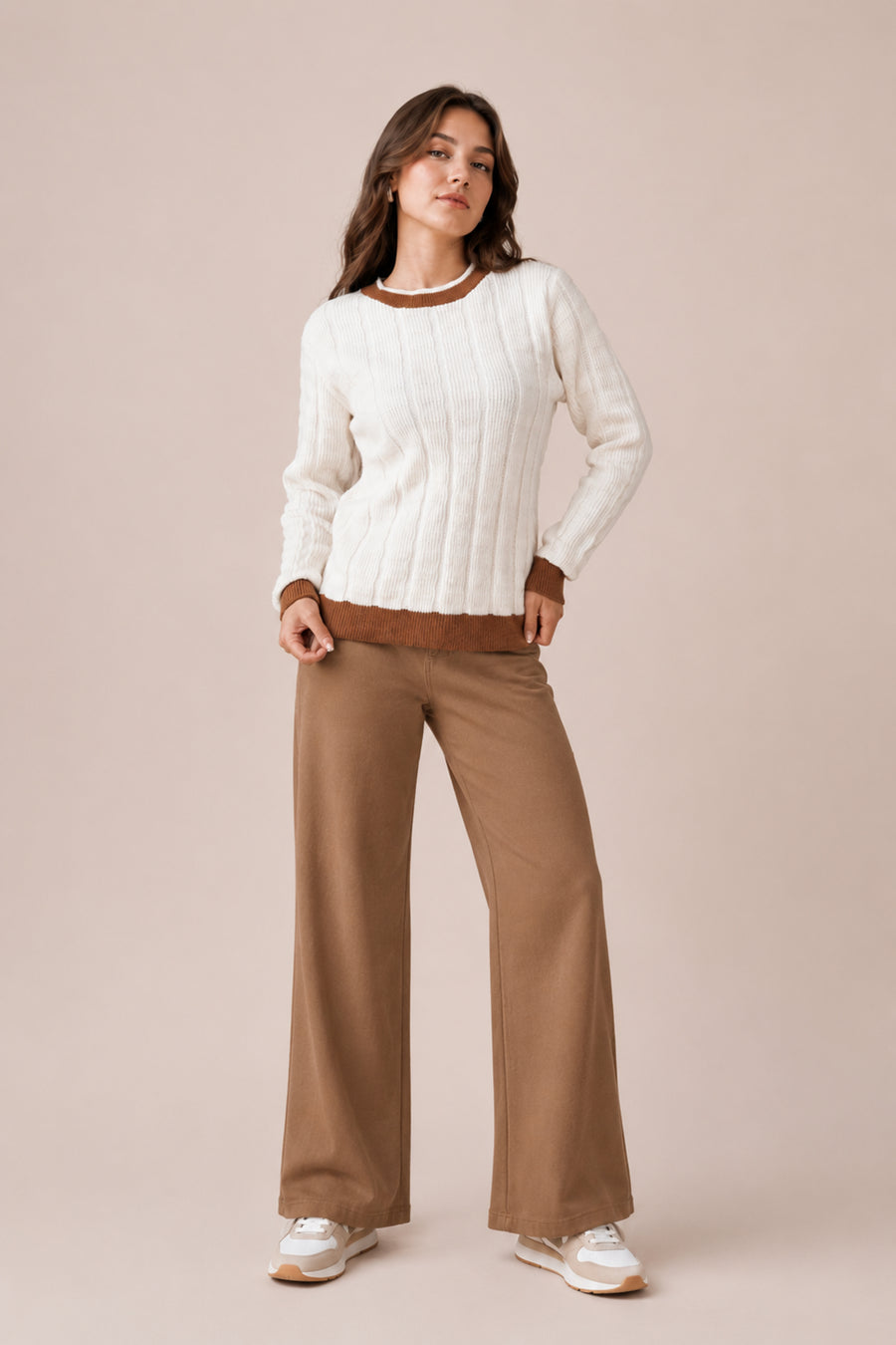 Ribbed Knit Crew Neck Jumper Soft Casual Winter Sweater Fit