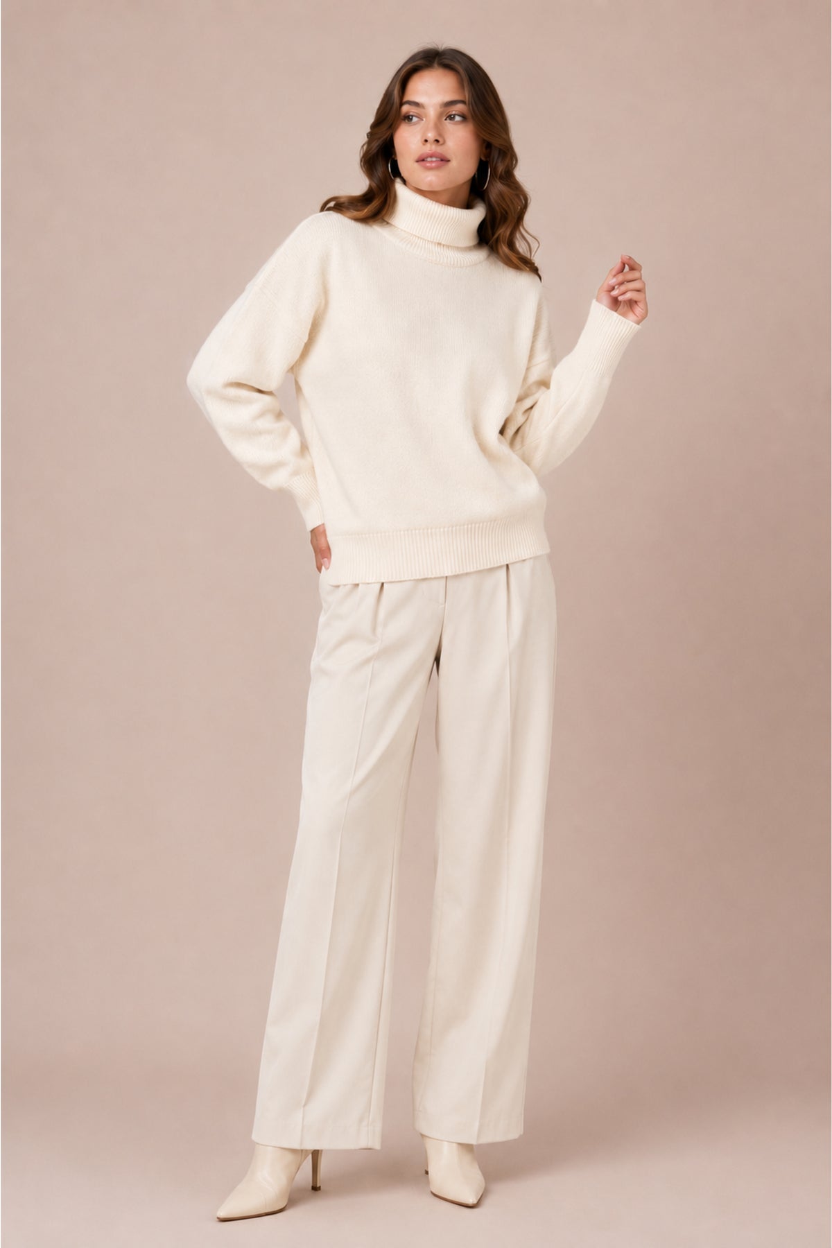 Roll Neck Knitted Jumper Relaxed Fit Winter Pullover Knit
