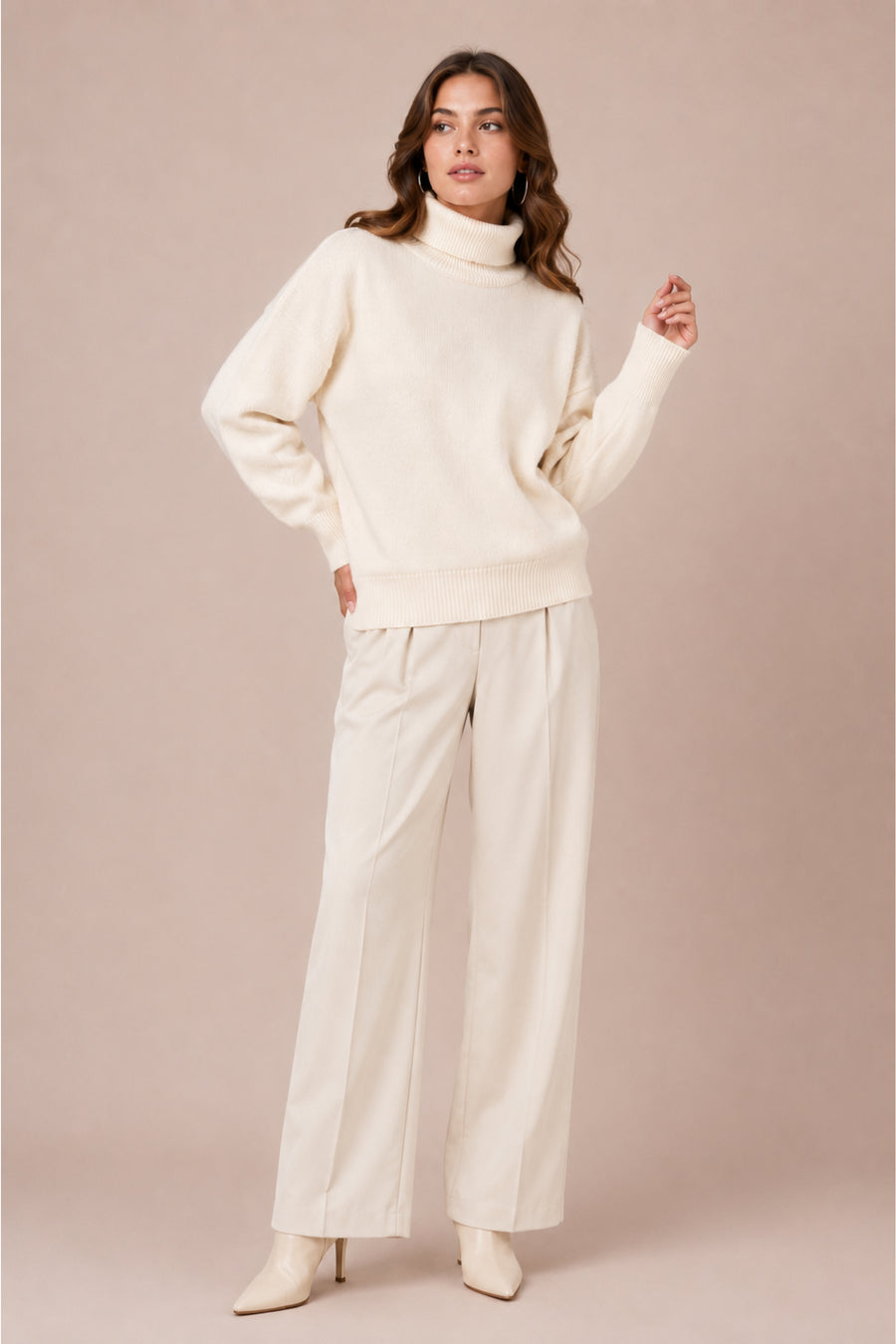 Roll Neck Knitted Jumper Relaxed Fit Winter Pullover Knit