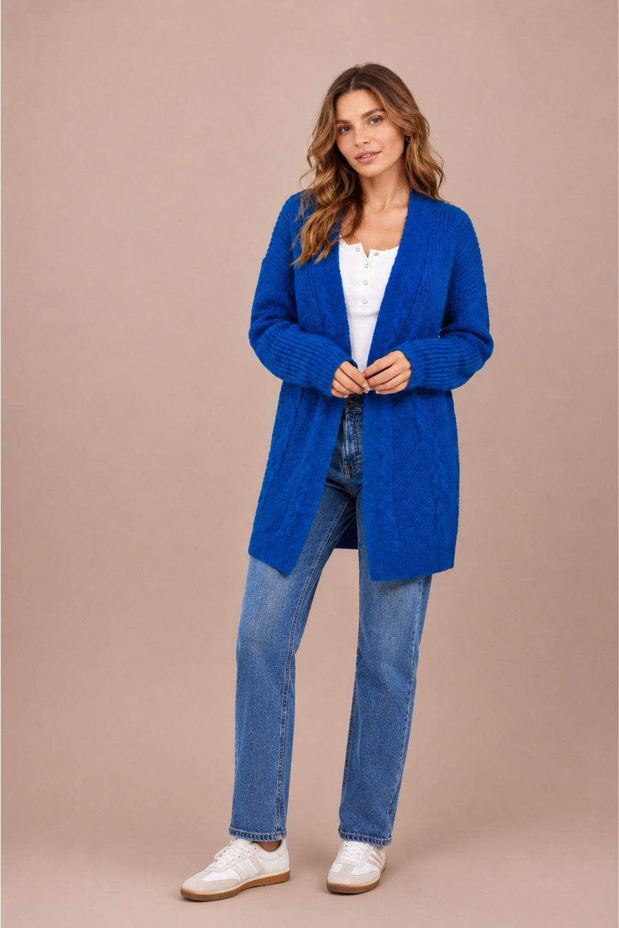 Cable Knit Longline Open Front Cardigan Soft Knit Layering