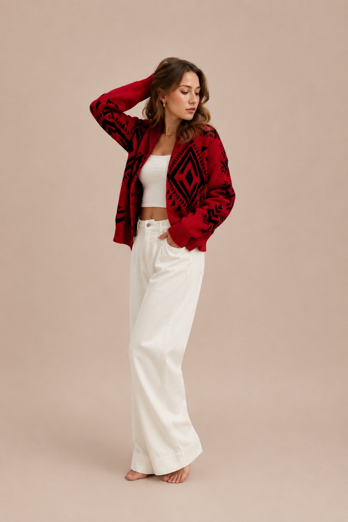 Geometric Pattern Oversized Knitted Jumper Winter Sweater