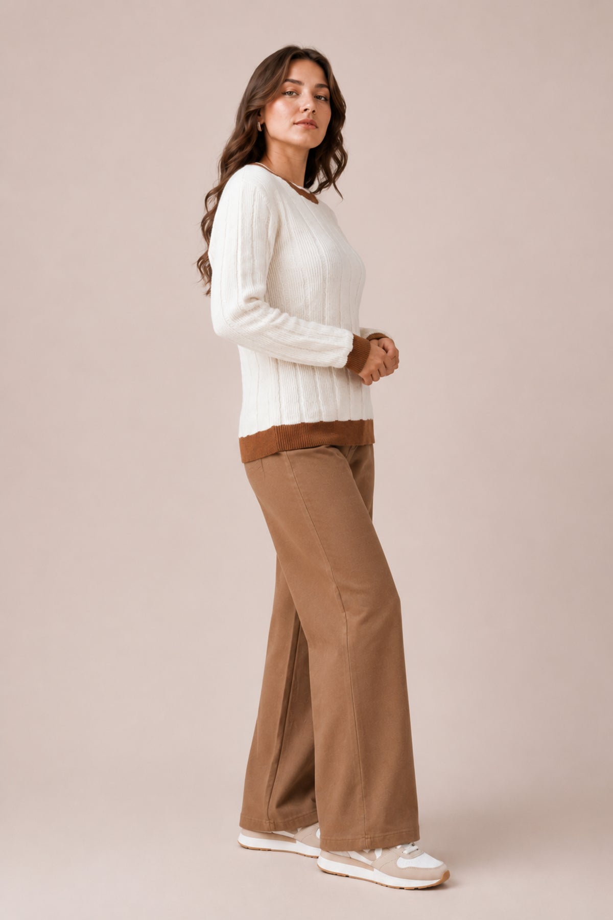 Ribbed Knit Crew Neck Jumper Soft Casual Winter Sweater Fit