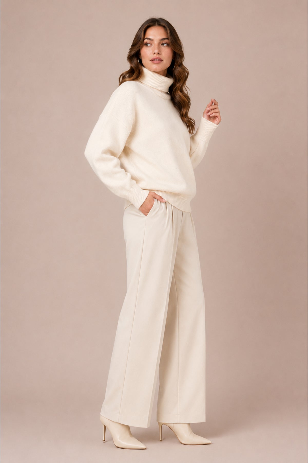 Roll Neck Knitted Jumper Relaxed Fit Winter Pullover Knit
