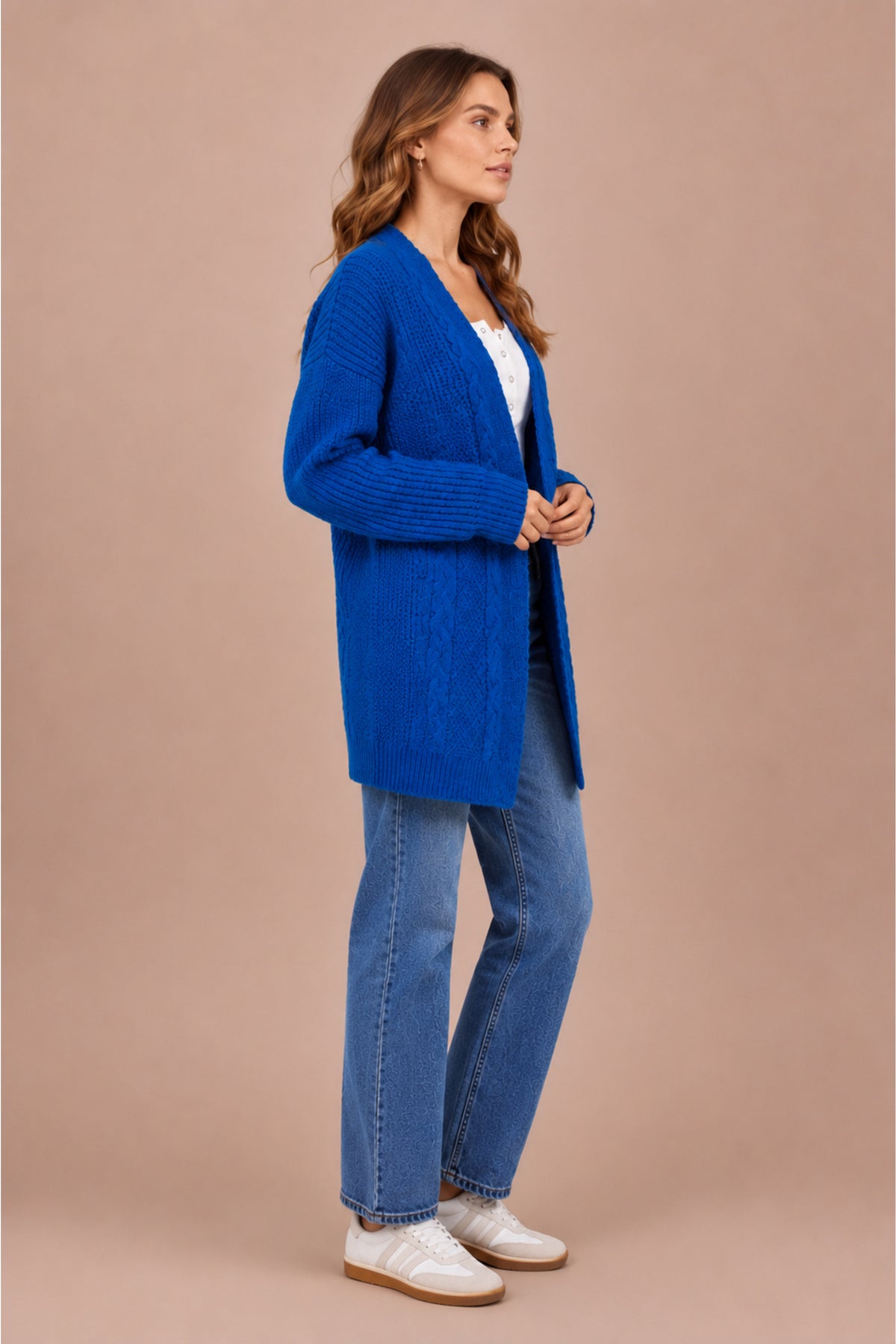 Cable Knit Longline Open Front Cardigan Soft Knit Layering