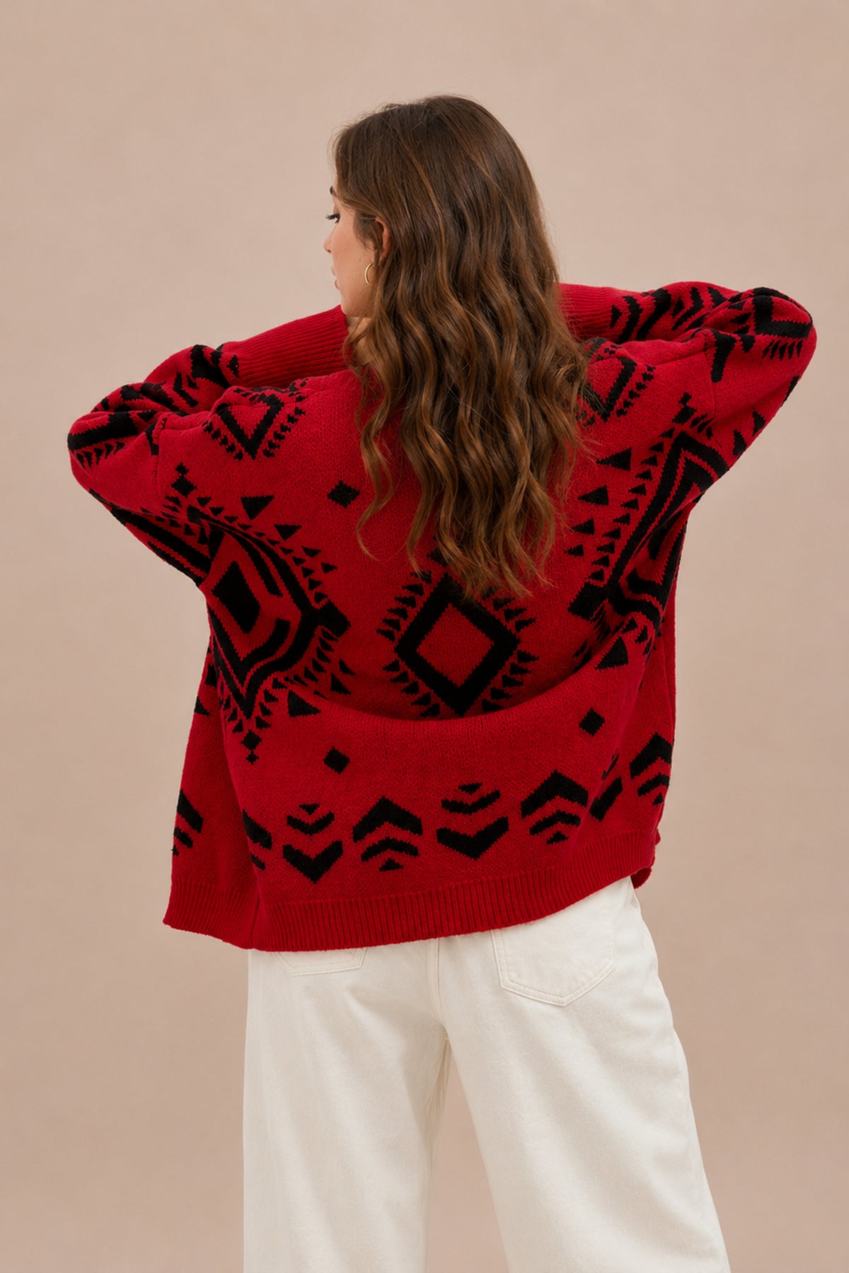 Geometric Pattern Oversized Knitted Jumper Winter Sweater