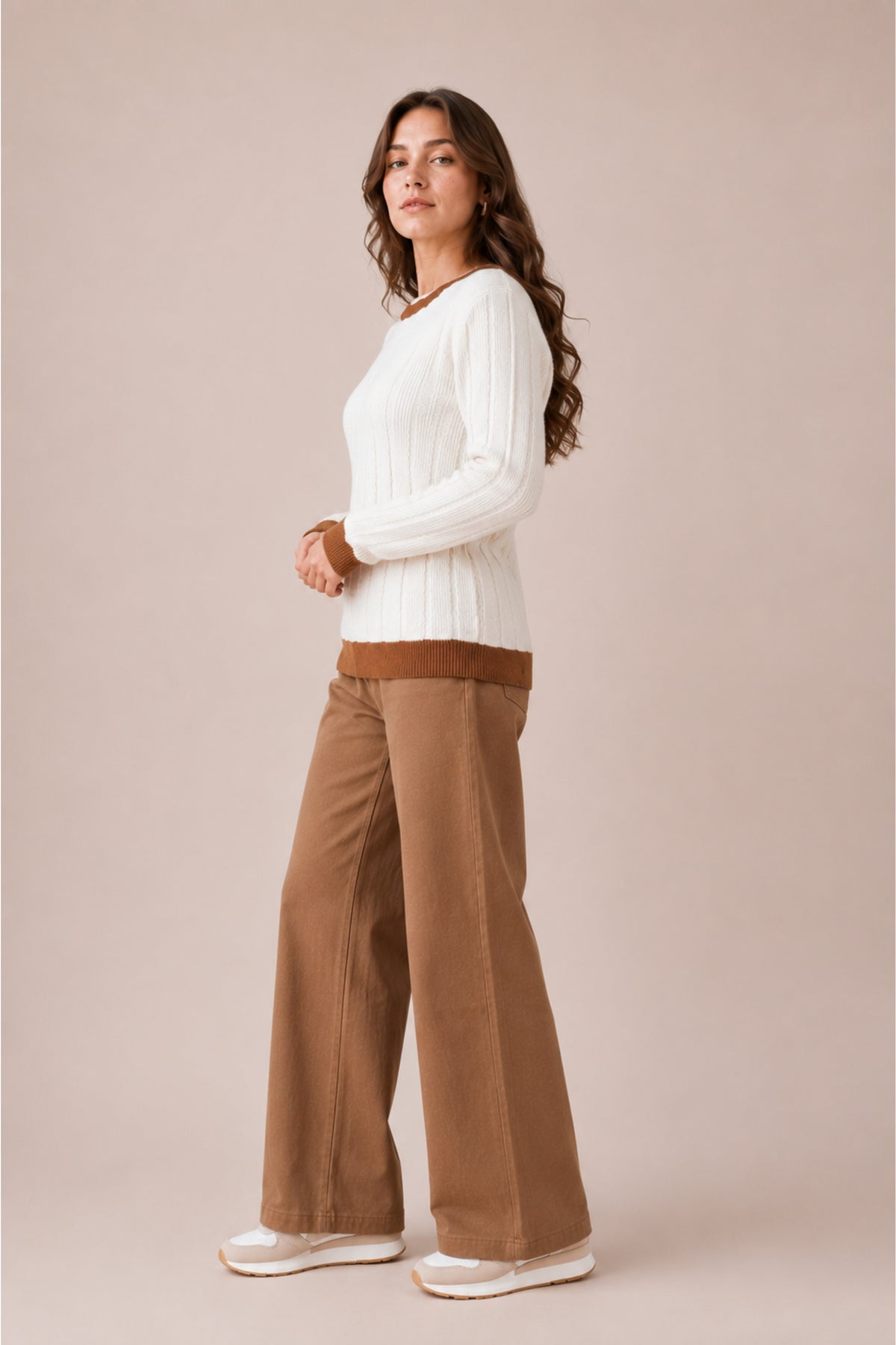 Ribbed Knit Crew Neck Jumper Soft Casual Winter Sweater Fit