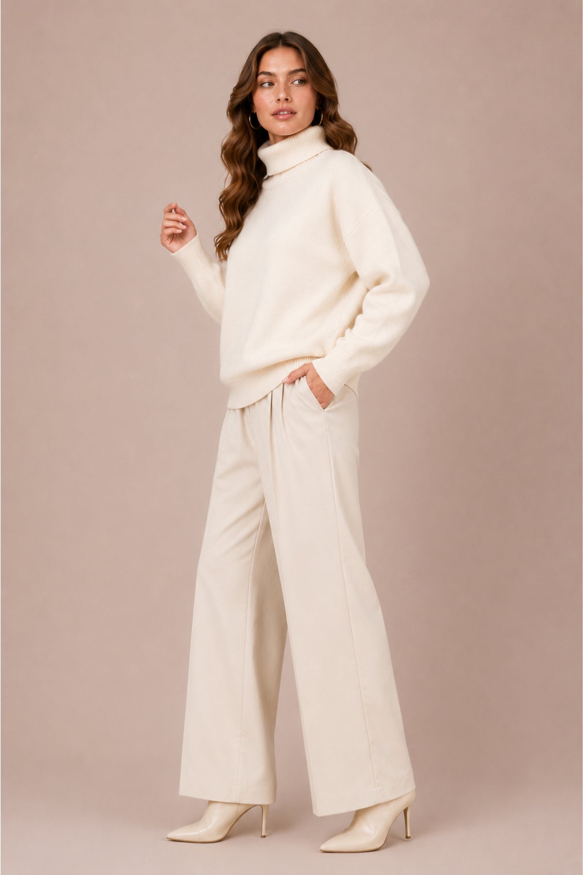 Roll Neck Knitted Jumper Relaxed Fit Winter Pullover Knit