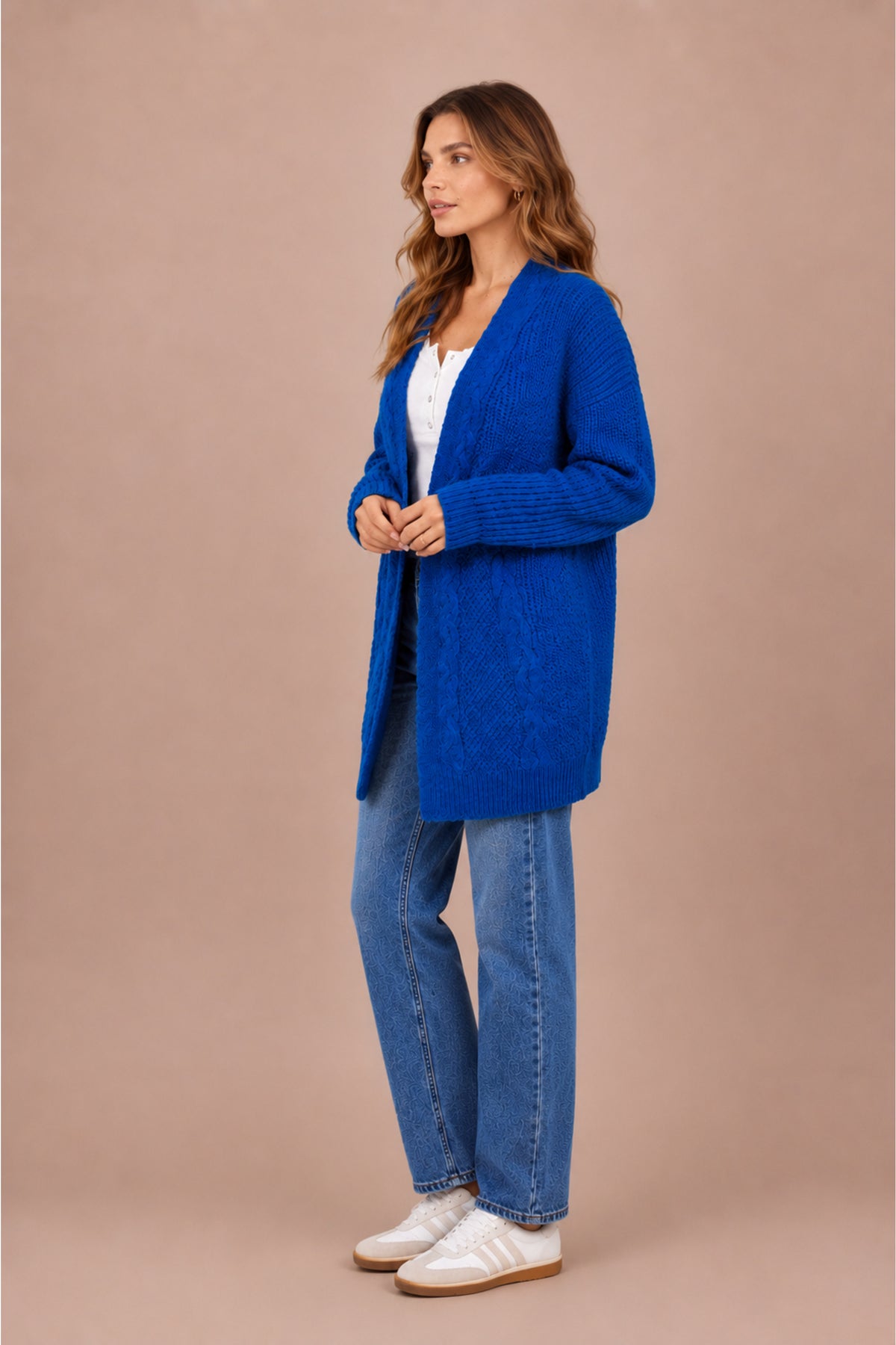 Cable Knit Longline Open Front Cardigan Soft Knit Layering