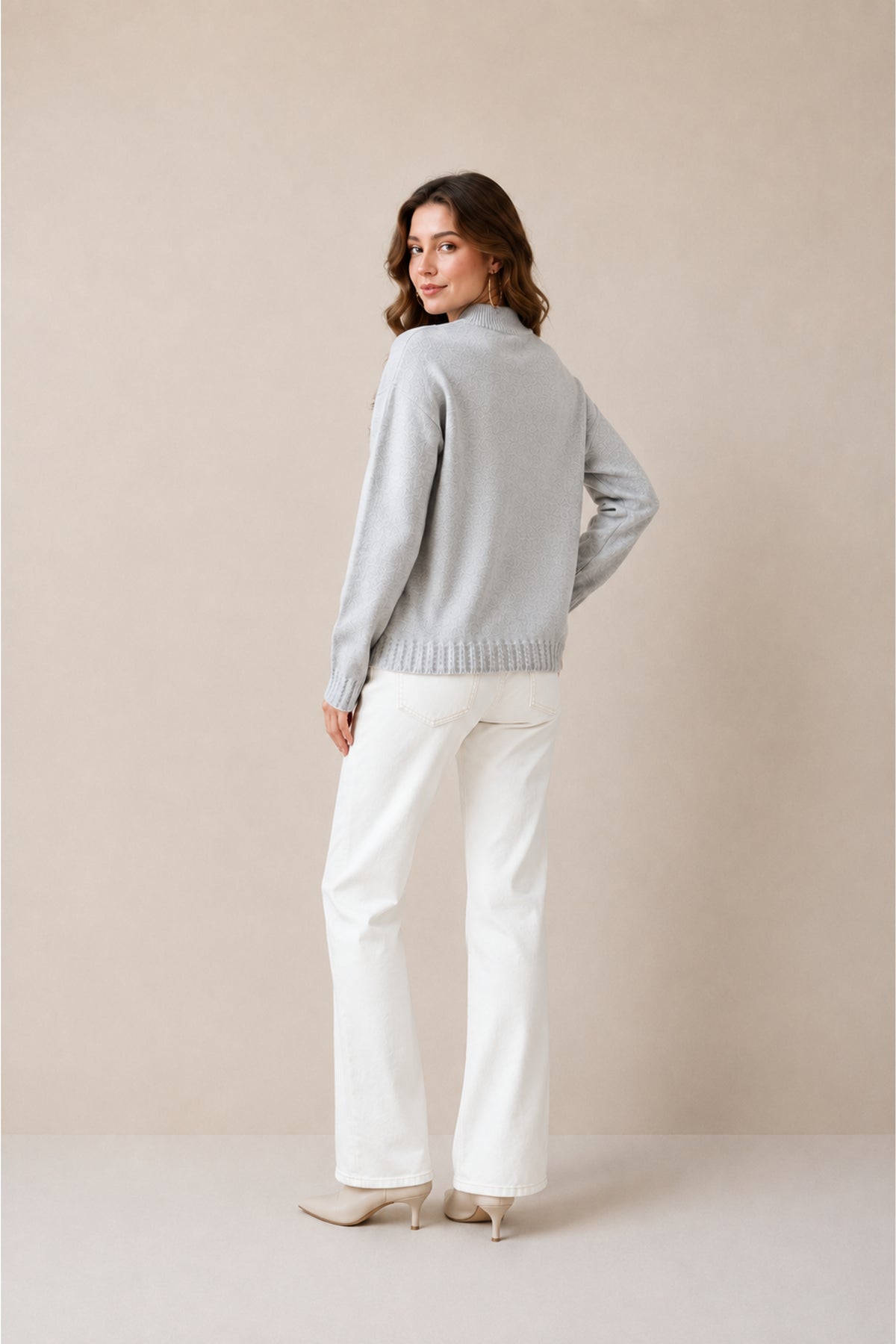 Floral Applique High Neck Knitted Jumper Soft Winter Sweater
