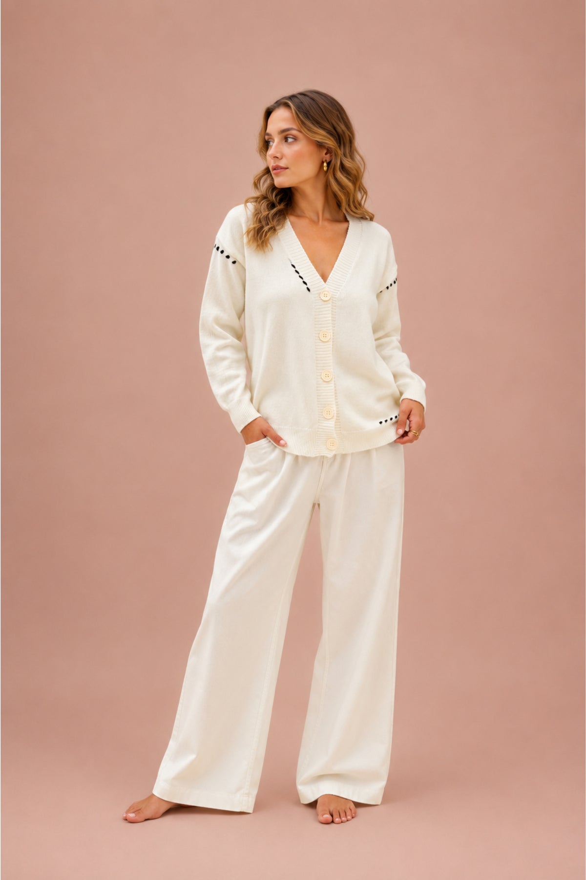 Button Front Knitted Cardigan V Neck Relaxed Fit Everyday