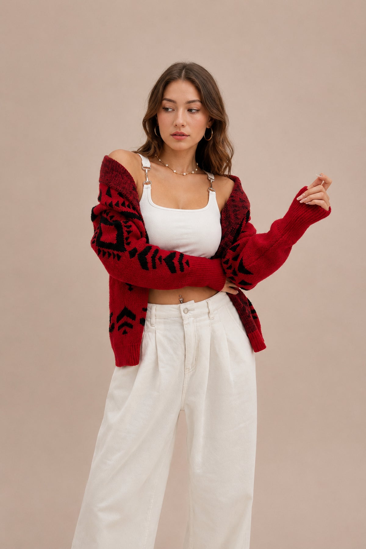 Geometric Pattern Oversized Knitted Jumper Winter Sweater