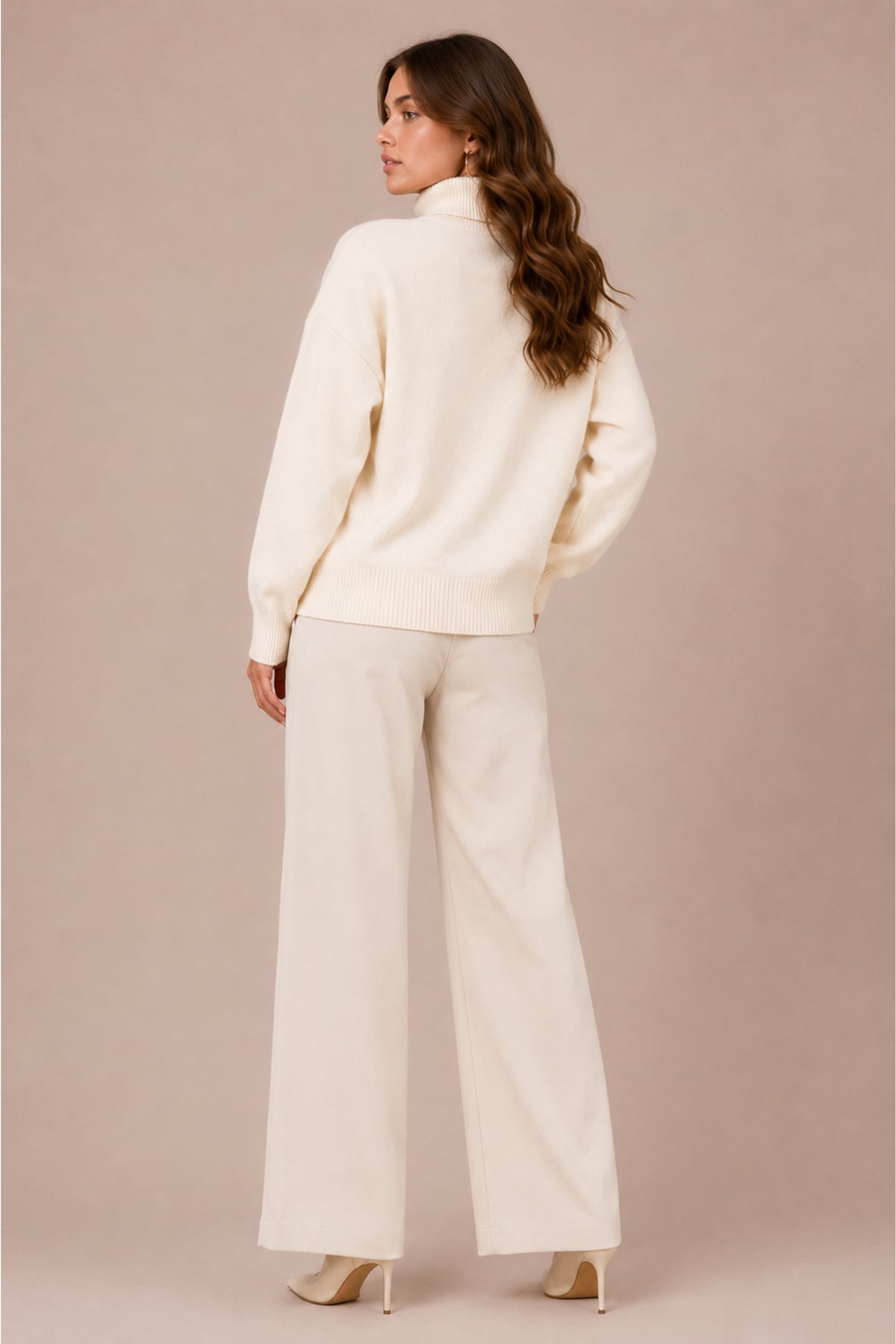 Roll Neck Knitted Jumper Relaxed Fit Winter Pullover Knit