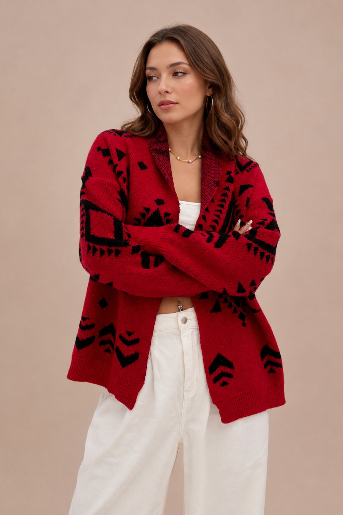 Geometric Pattern Oversized Knitted Jumper Winter Sweater