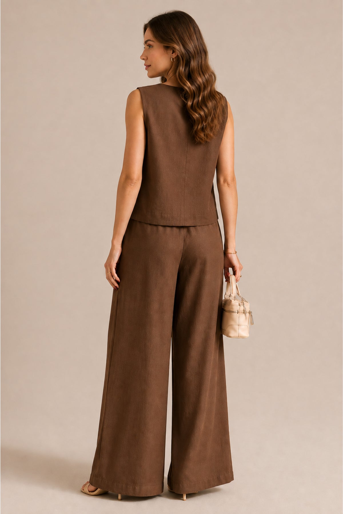Embroidered Button Front Waistcoat & Wide Leg Trouser Co-ord Set