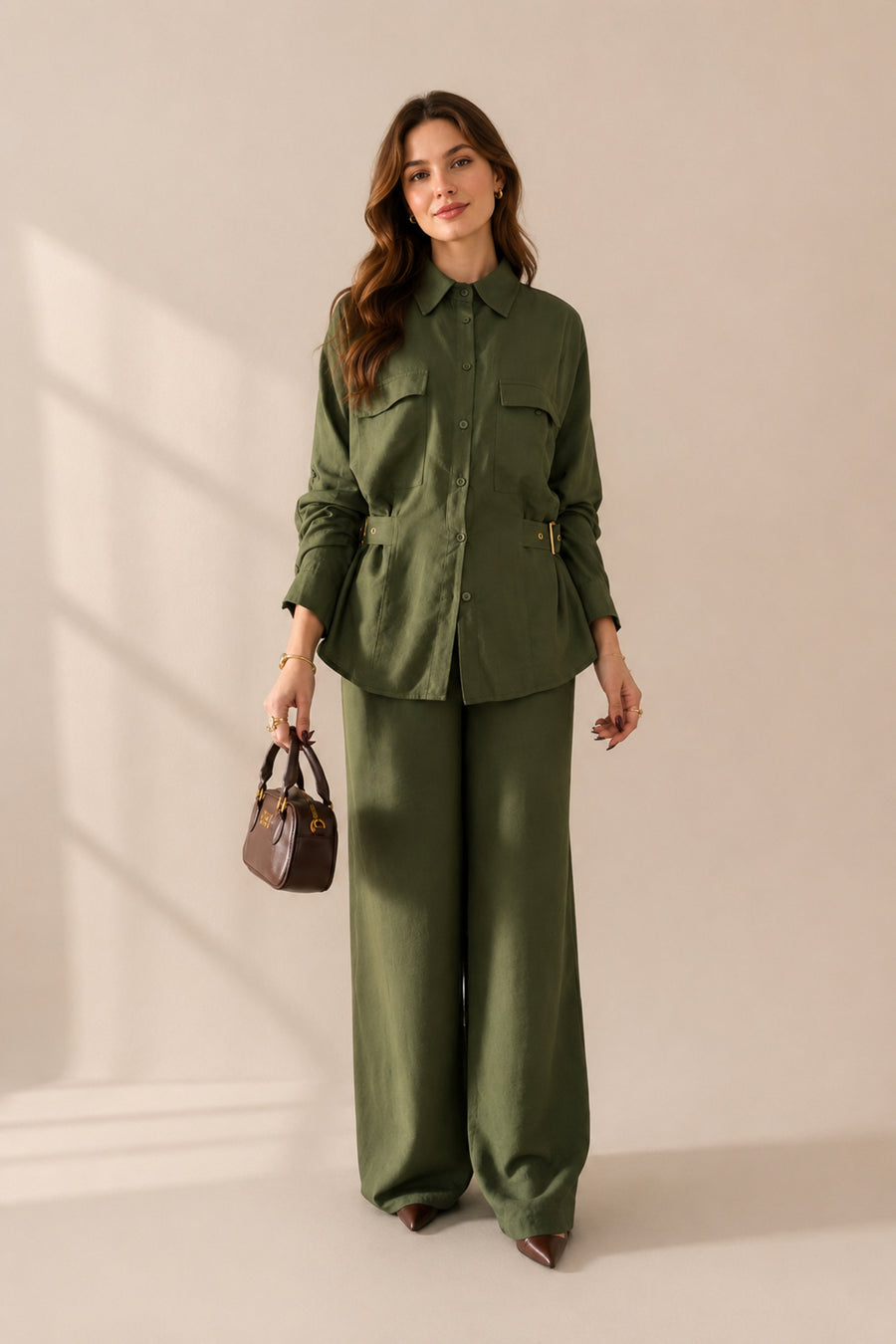 Elegant Co-Ord Set Long Sleeve Top and Wide Leg Trousers