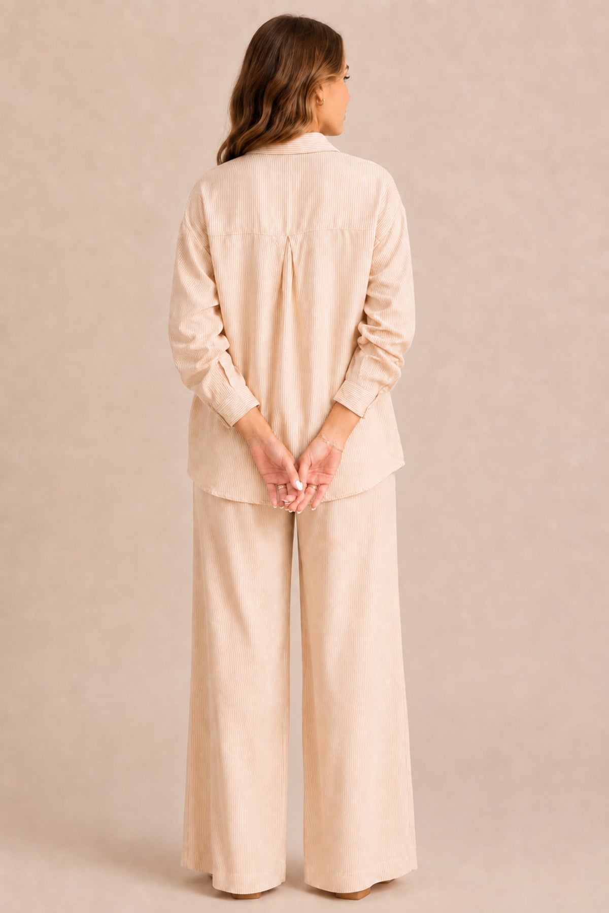 Embroidered Striped Shirt & Wide Leg Trouser Summer Co-ord Set