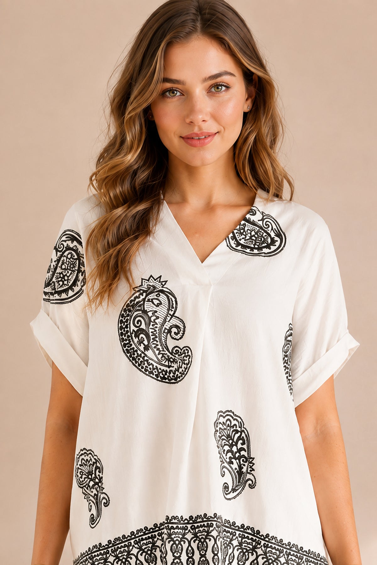 Paisley Print V-Neck Top & Wide Leg Trouser Summer Co-ord Set