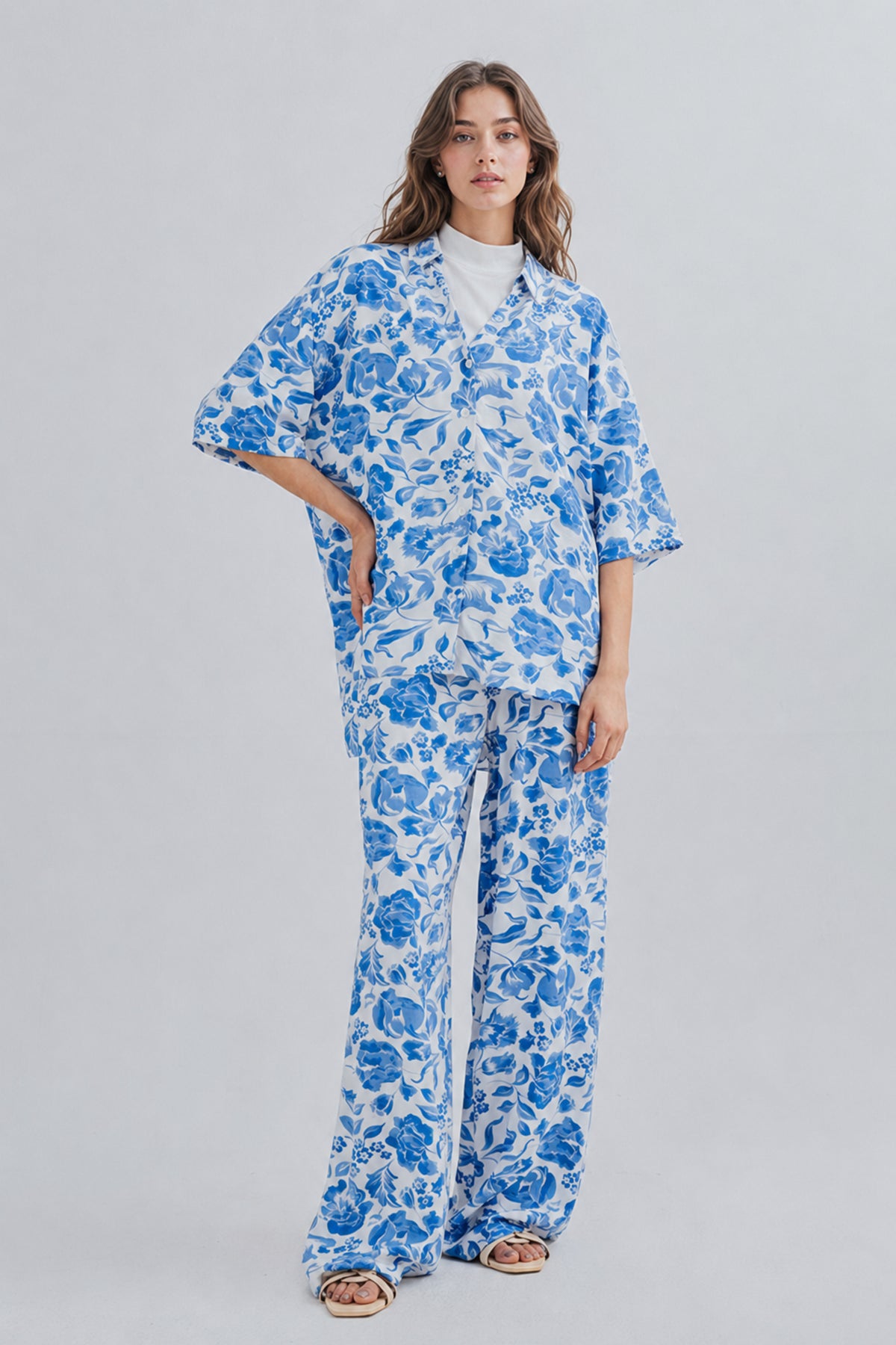 Floral Print Comfortable Casual 2 Piece buttoned Shirt and trouser Co-ord Everday Womenswear
