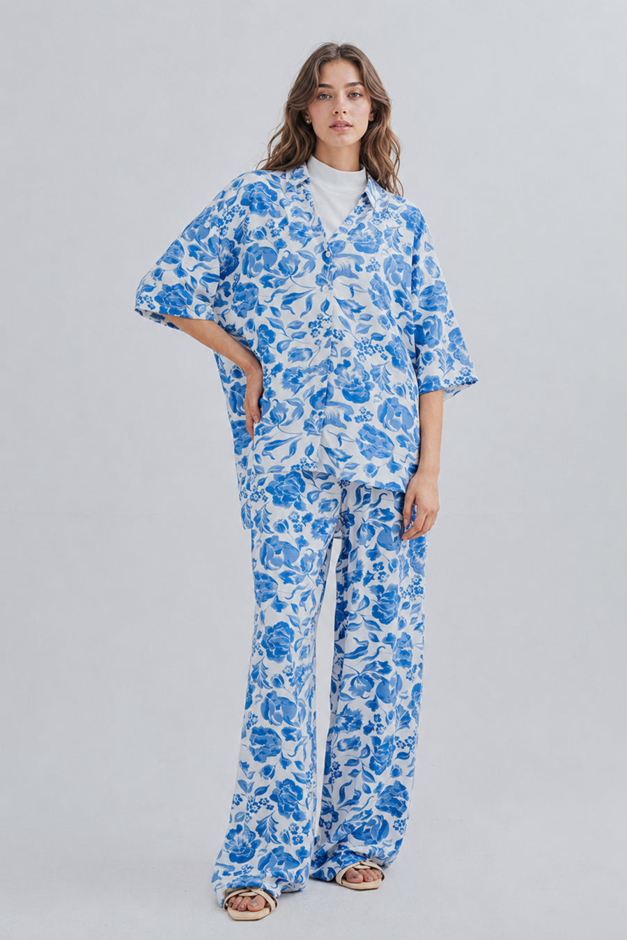 Floral Print Comfortable Casual 2 Piece buttoned Shirt and trouser Co-ord Everday Womenswear