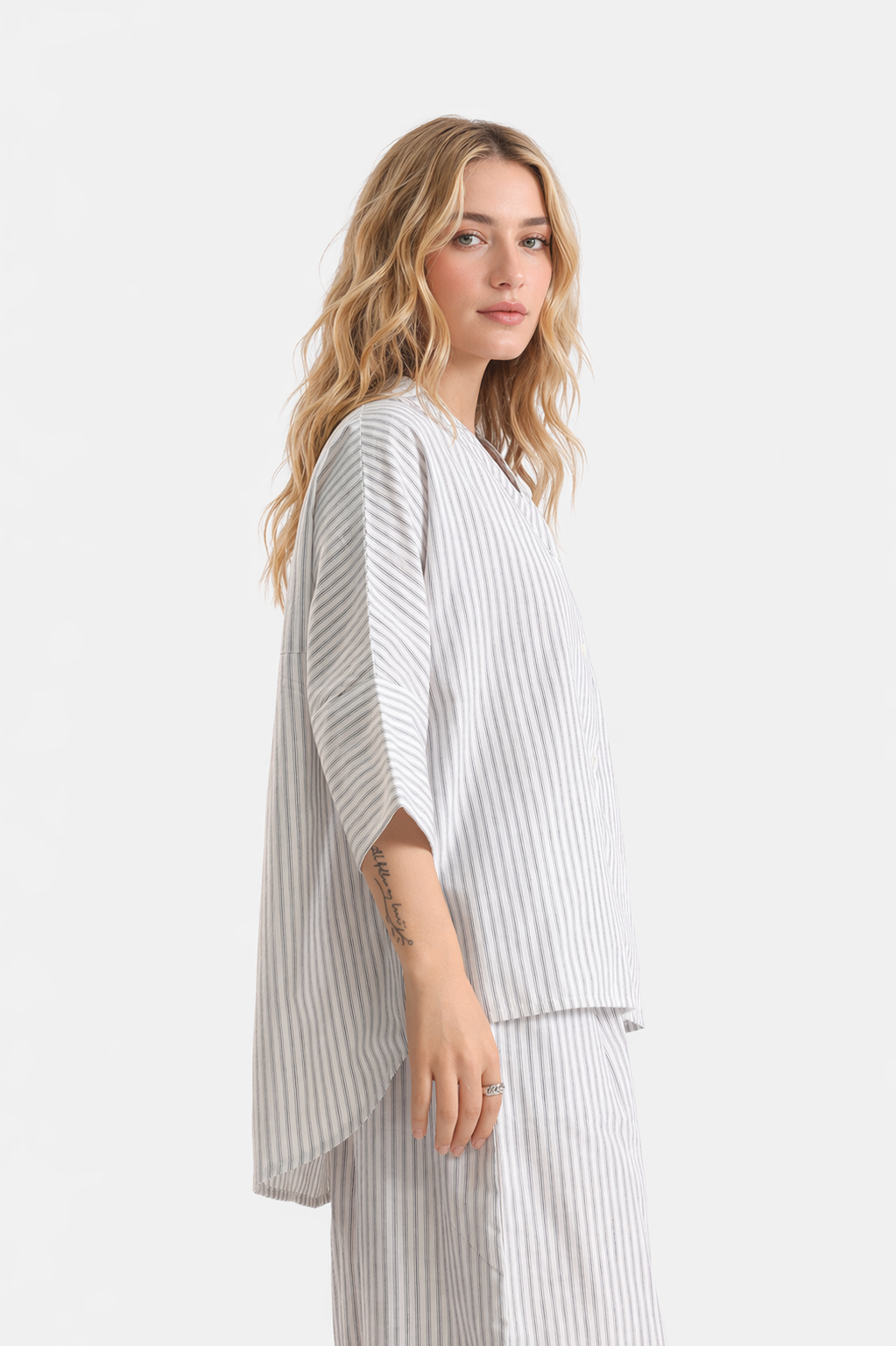 Stripe Cotton V-Neck Top & Wide Leg Trouser Co-ord