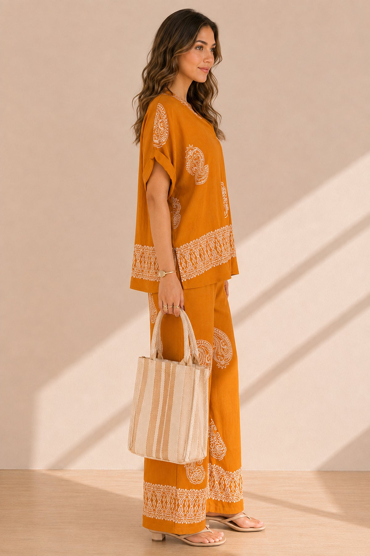 Paisley Print V-Neck Top & Wide Leg Trouser Summer Co-ord Set