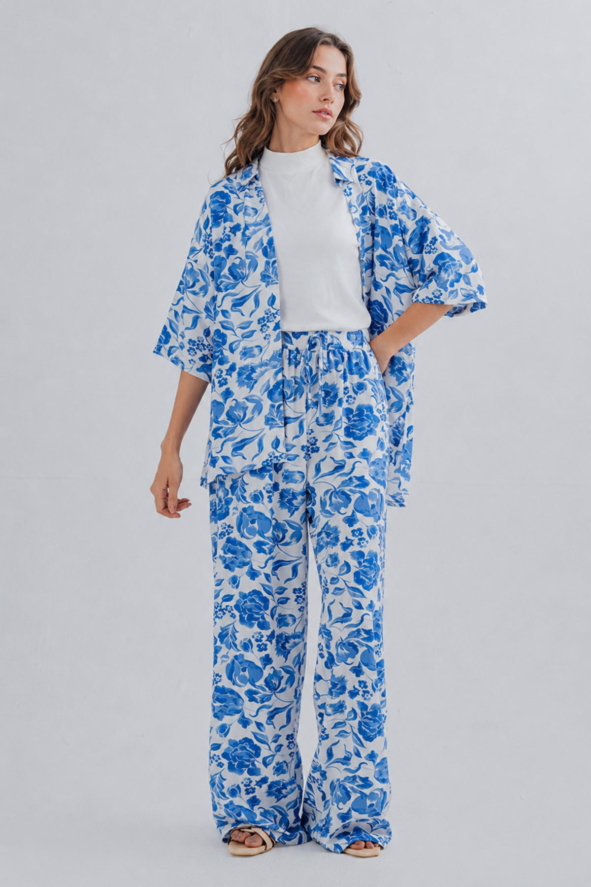 Floral Print Comfortable Casual 2 Piece buttoned Shirt and trouser Co-ord Everday Womenswear