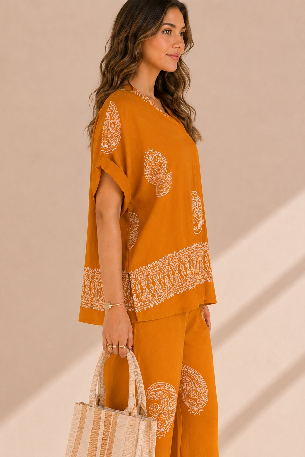 Paisley Print V-Neck Top & Wide Leg Trouser Summer Co-ord Set