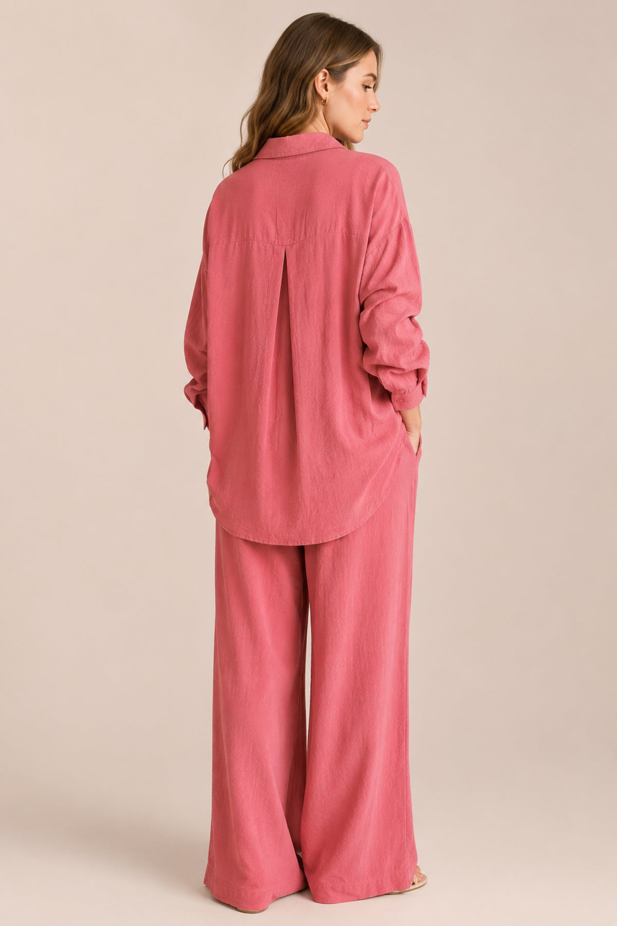 Floral Embroidered Co-Ord Set Shirt & Wide Leg Trousers