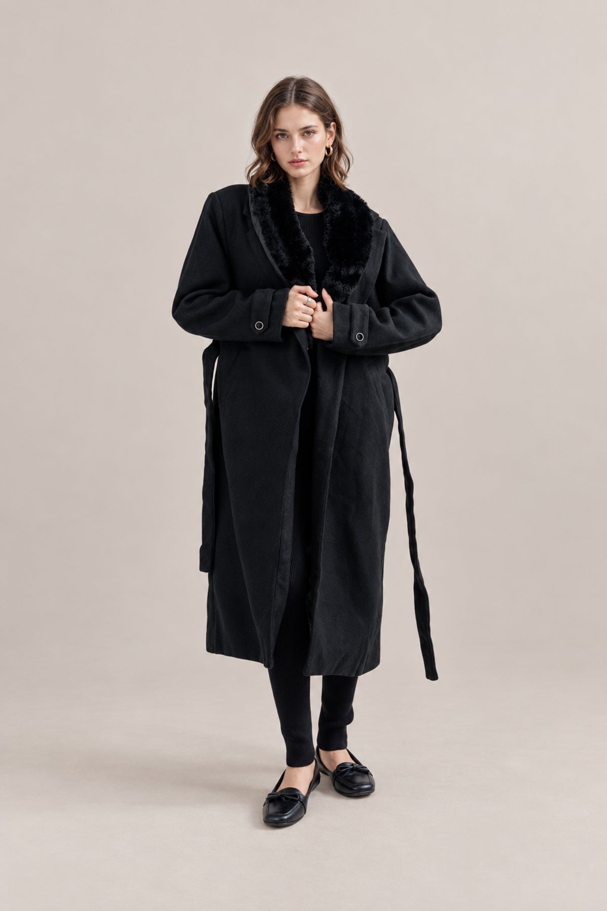 Ladies Fur Collar Long Coat