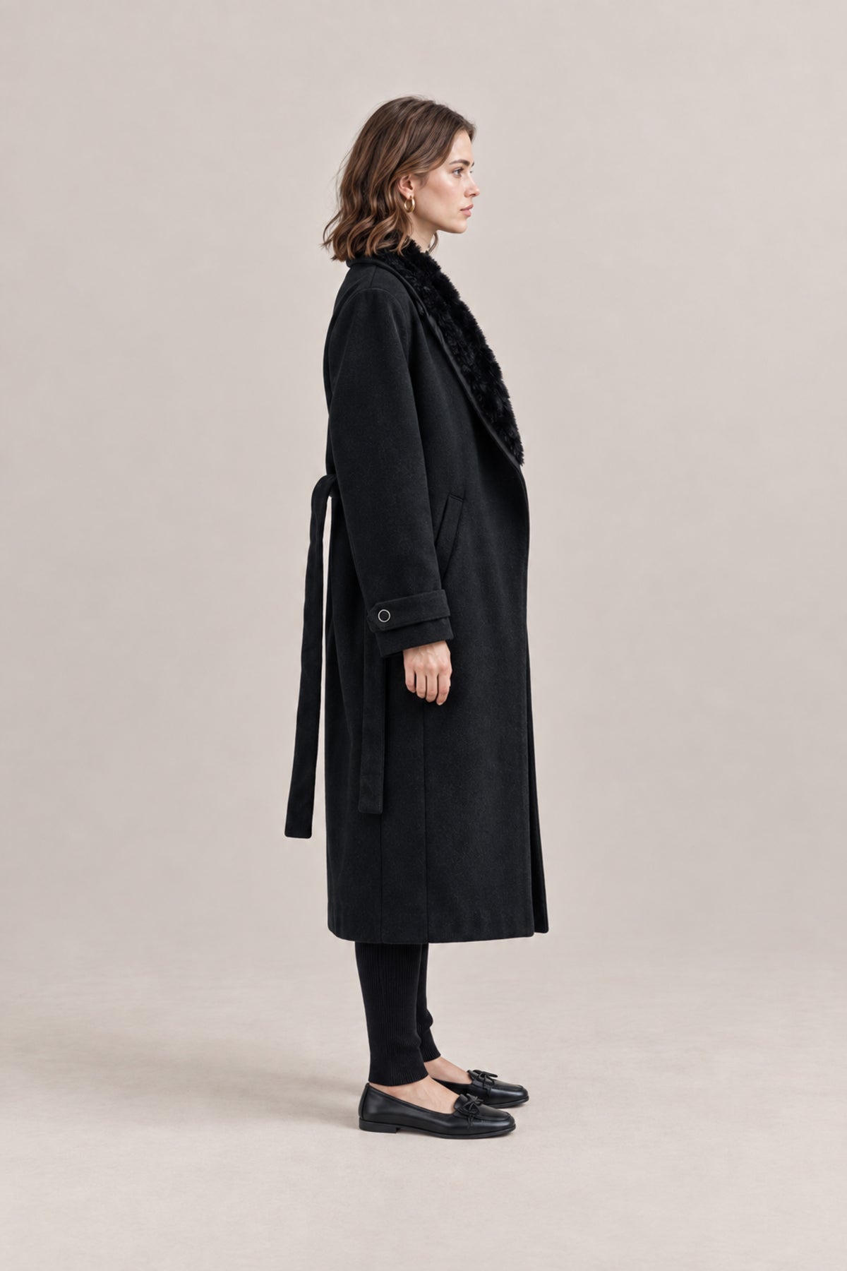Ladies Fur Collar Long Coat