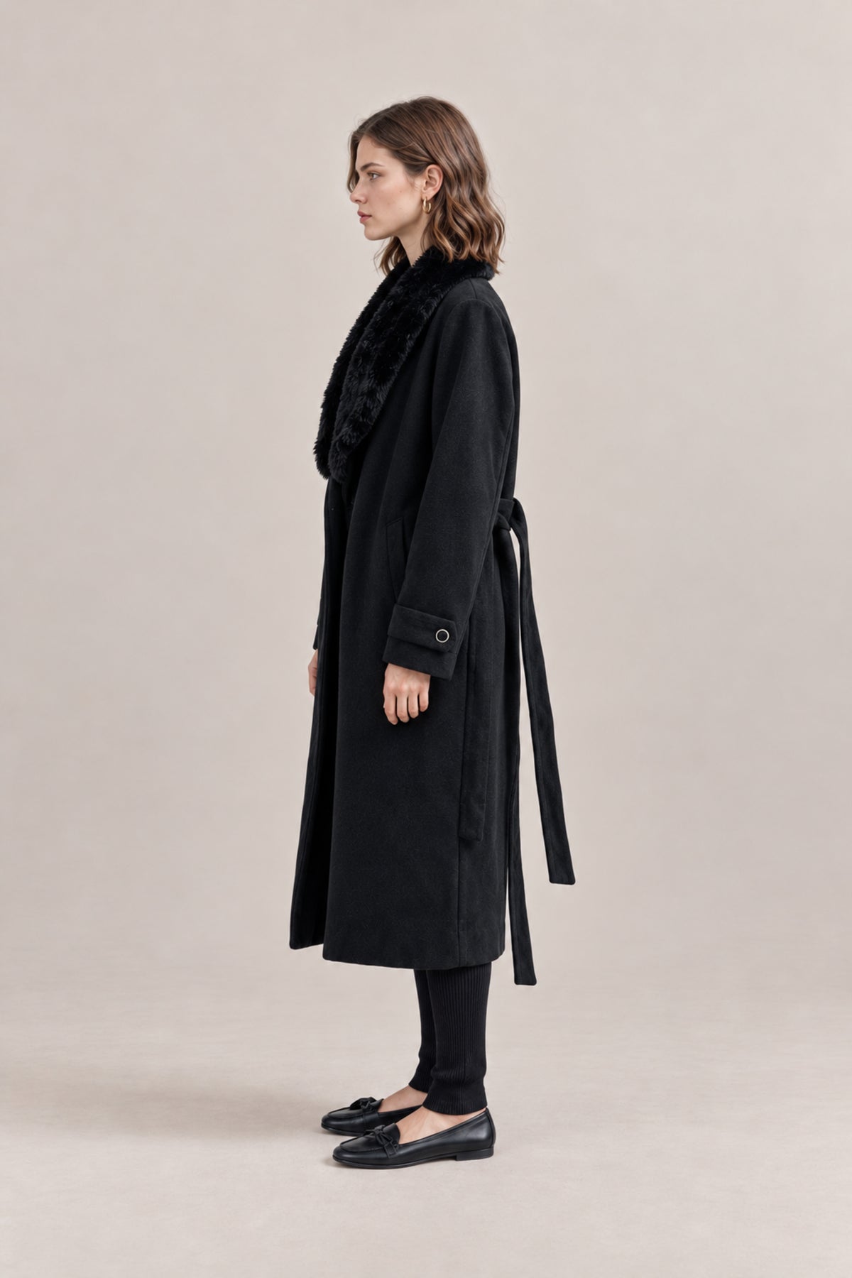 Ladies Fur Collar Long Coat