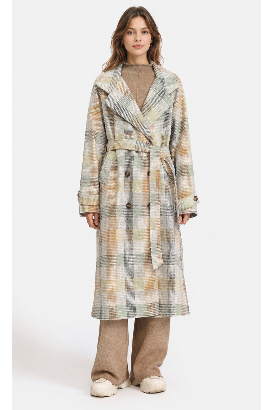 BELTED CHECKED COAT