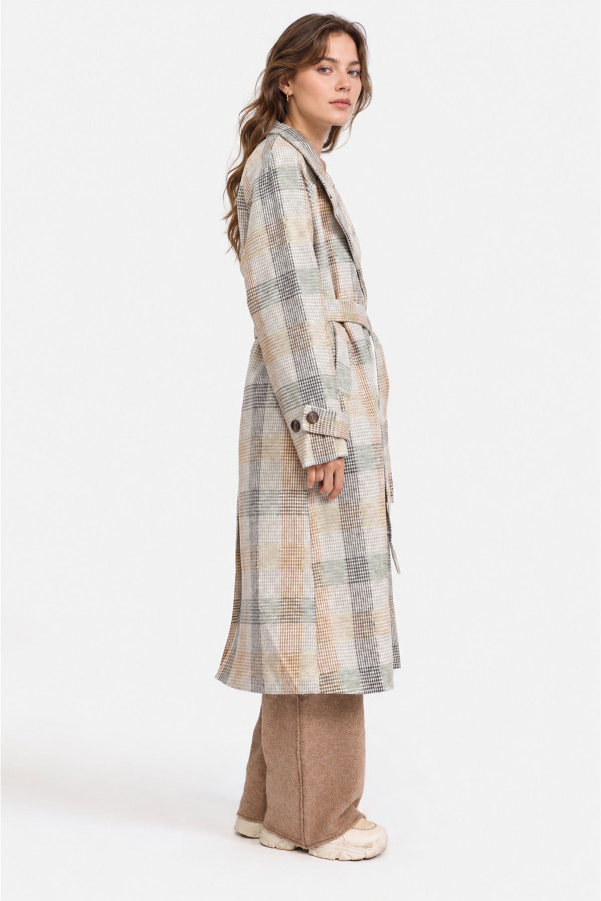 BELTED CHECKED COAT