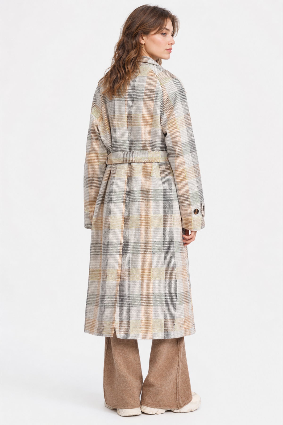 BELTED CHECKED COAT