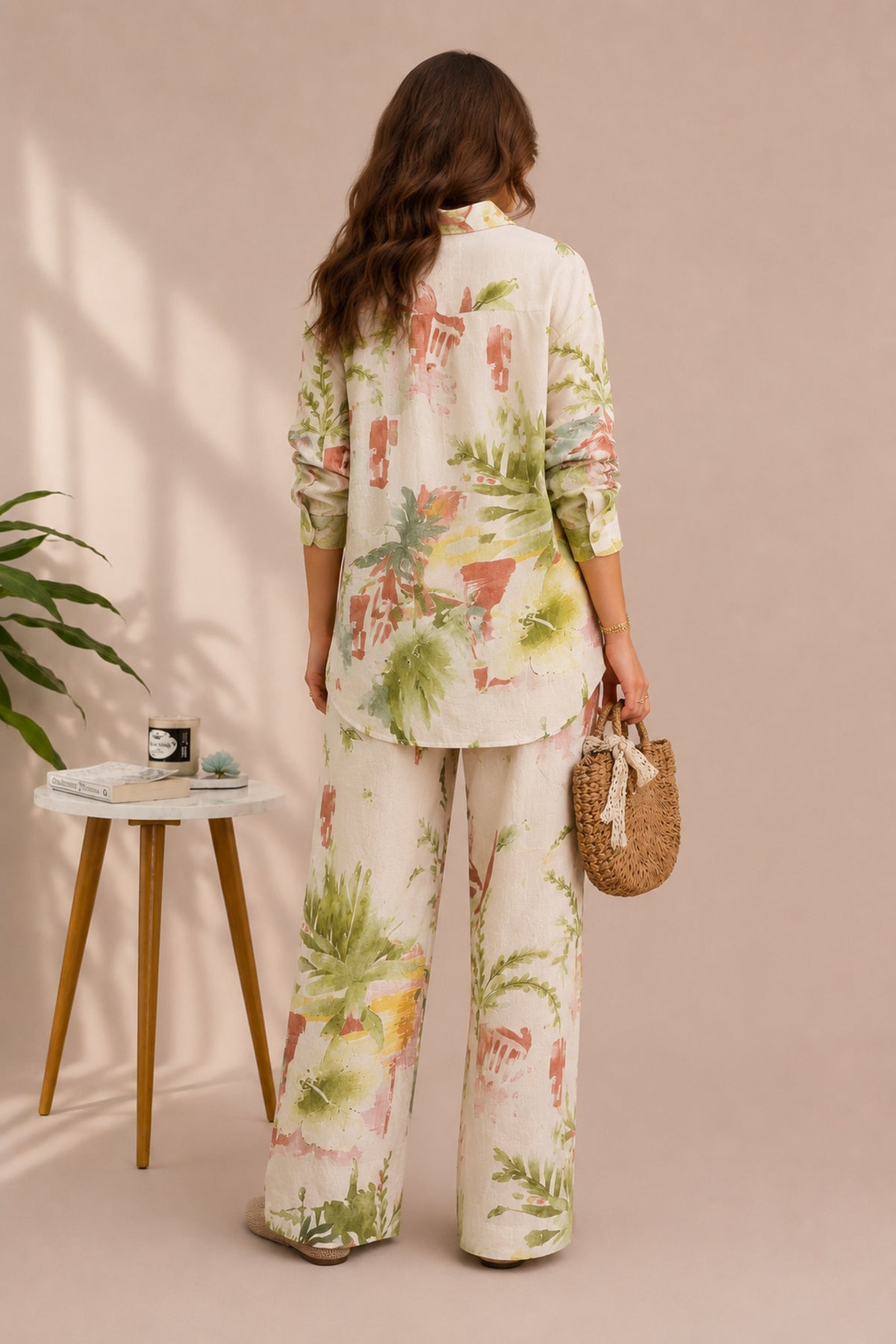 Floral Print Co-Ord Set Relaxed Shirt & Wide Leg Trousers