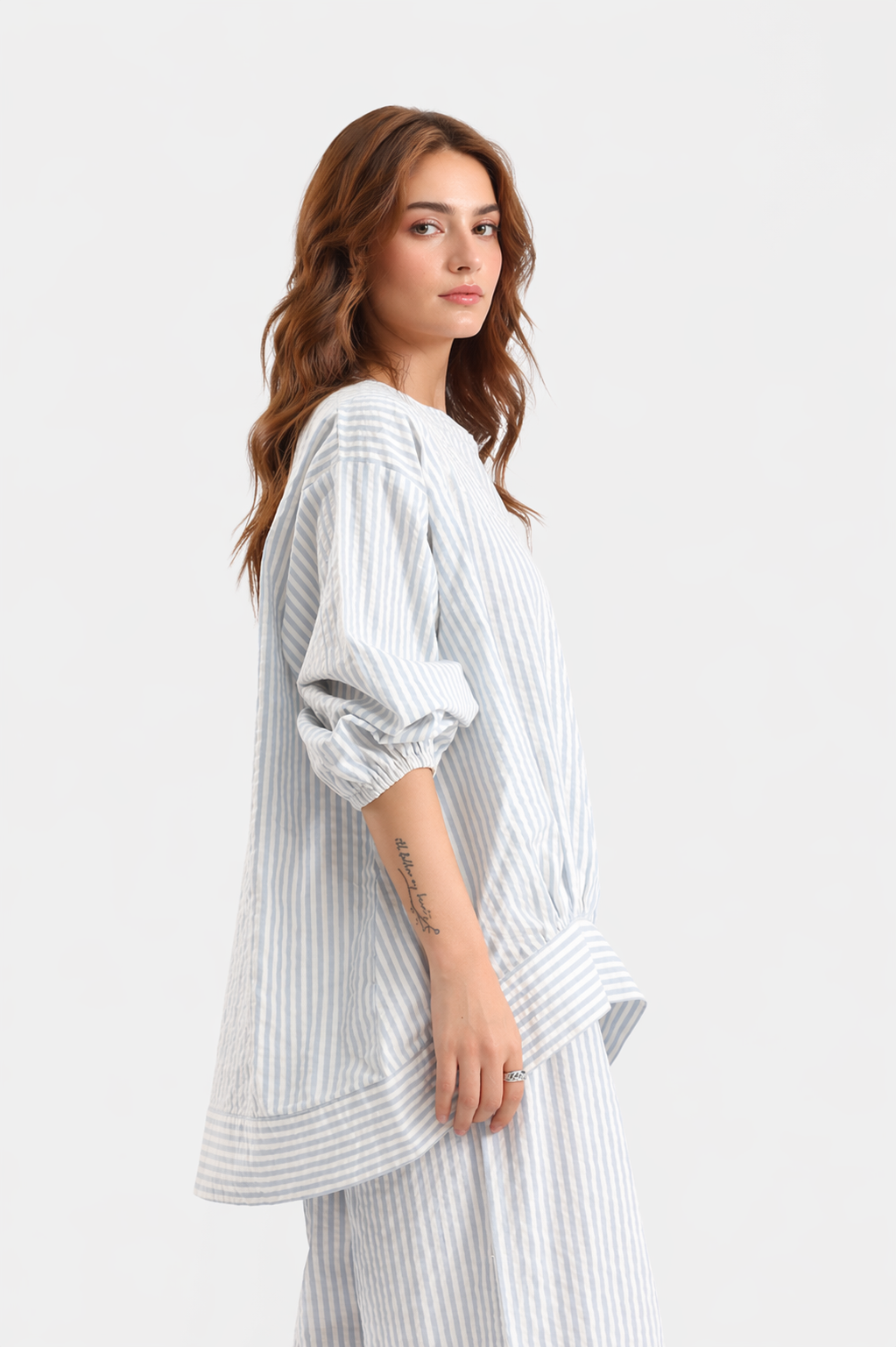 Stripe Cotton Drop Shoulder Top And Wide Leg Trouser Co-Ord